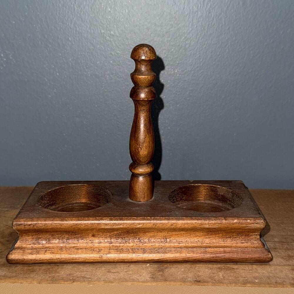 Vintage Wooden salt and pepper shaker holder made for milk glass but fits most